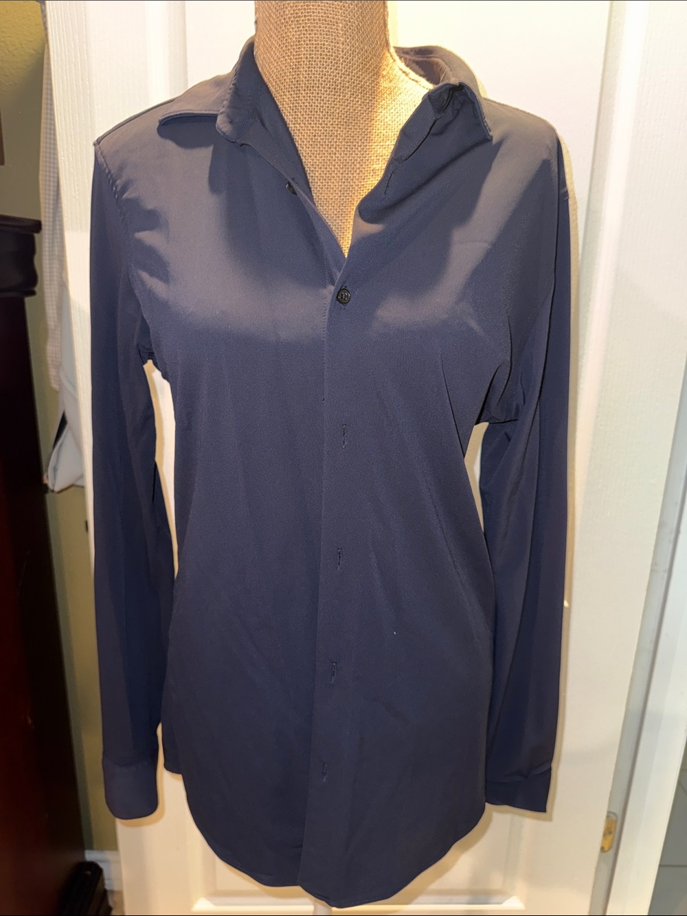 Zara Women's Long-Sleeve Button-Down Shirt - Dark Blue